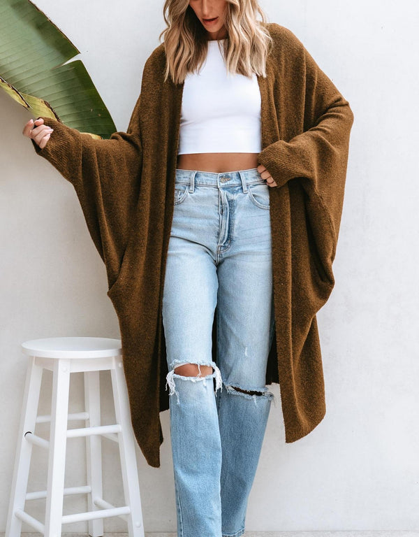 Women Oversized Long Knit Cardigan Open Front Loose Sweater Coat With Pockets