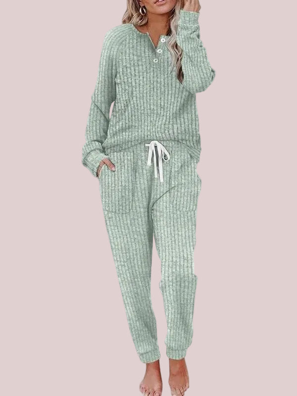 Women's Ribbed Knit Henley Loungewear Set