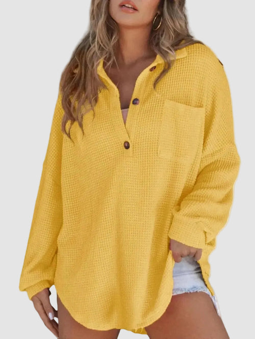 🎀Womens Oversized Collared Henley Long Sleeve Tunic Top