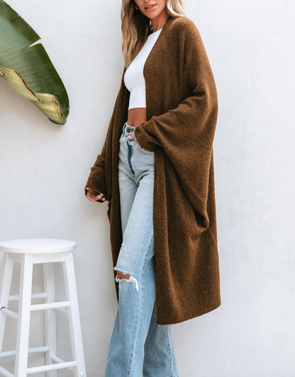 Women Oversized Long Knit Cardigan Open Front Loose Sweater Coat With Pockets