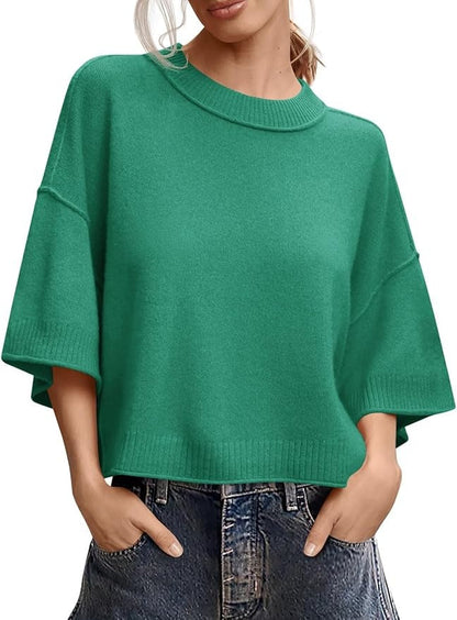 Womens Short Sleeve Sweater Summer Oversized Lightweight Knit Tops