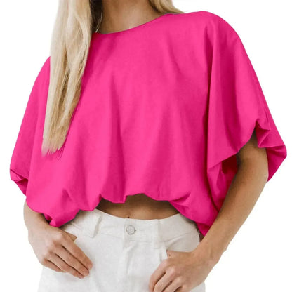 Women's Summer Crewneck Crop Tops Short Sleeve Casual Loose Cropped T Shirts