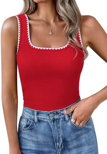 Women’s Square Neck Tank Tops Fitted Color Block Ribbed Tanks