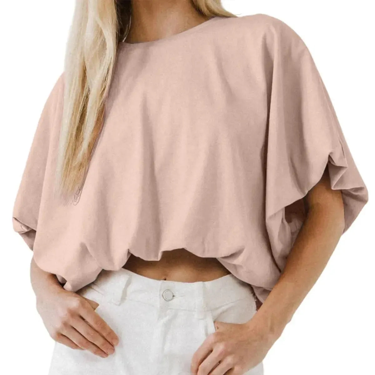 Women's Summer Crewneck Crop Tops Short Sleeve Casual Loose Cropped T Shirts
