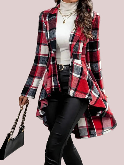 Women's Plaid High Low Hem Jacket Coat