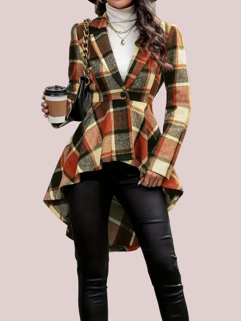Women's Plaid High Low Hem Jacket Coat