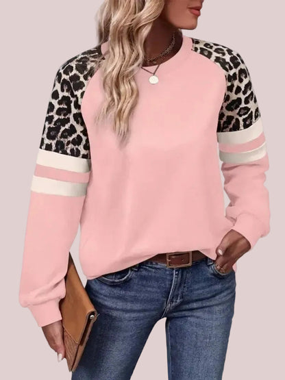 Women's Leopard Color Block Crewneck Sweatshirt