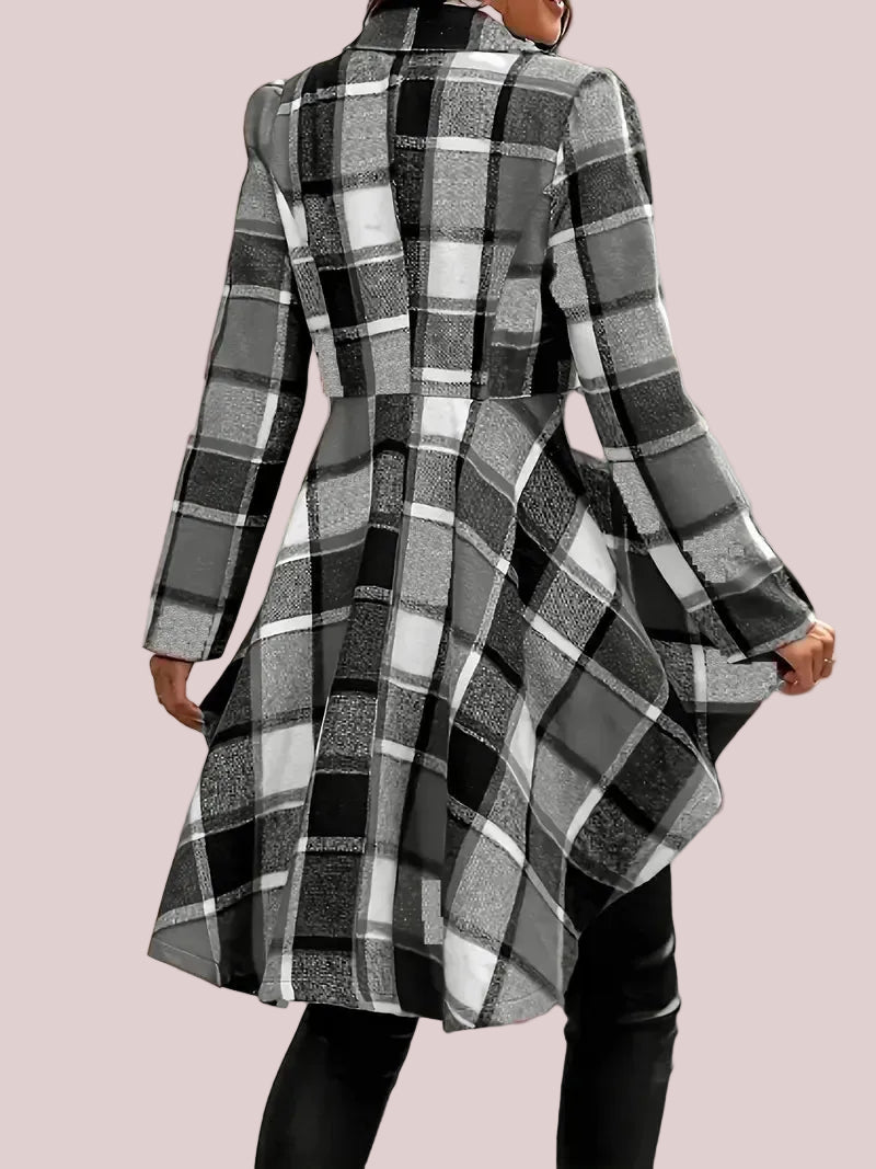 Women's Plaid High Low Hem Jacket Coat