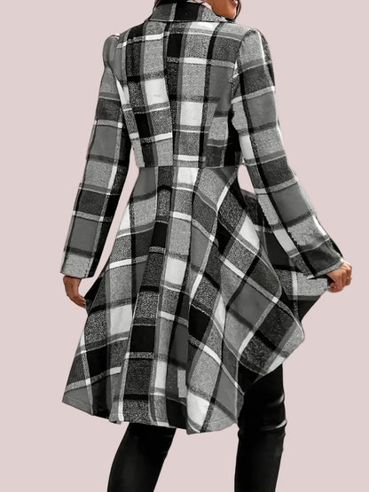 Women's Plaid High Low Hem Jacket Coat
