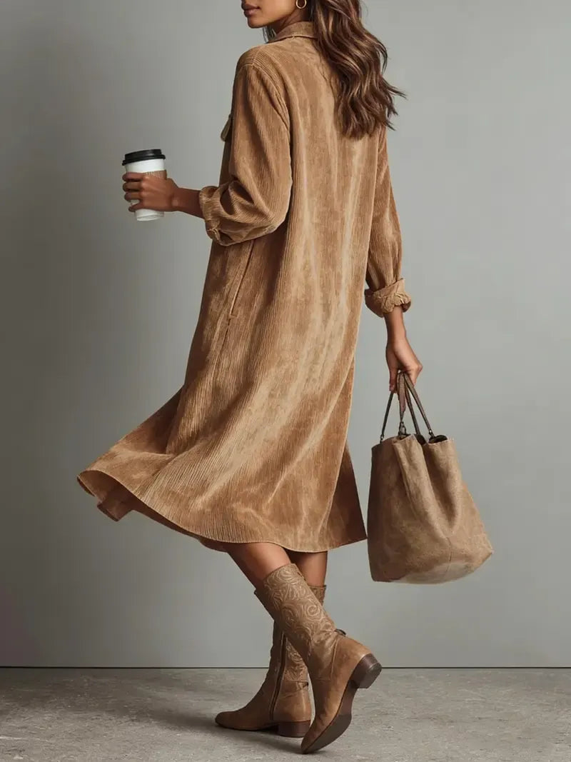 ⏰Hot Sale-Women’s Fall Lapel Corduroy Button Down Shirt Dress