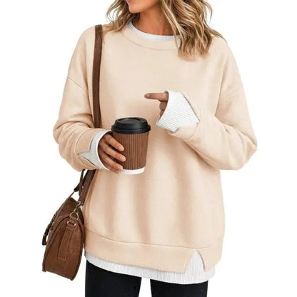 Women's Fake Two Piece Layered Sweatshirt Patchwork Oversized Pullover Top