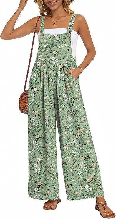 Womens Casual Jumpsuits Wide Leg Overalls Adjustable Strap Rompers with Pockets