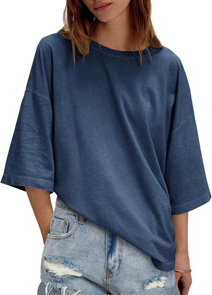 Womens Oversized Loose Fit T-Shirts Half Sleeve Basic Tees With Back Stitching Detail