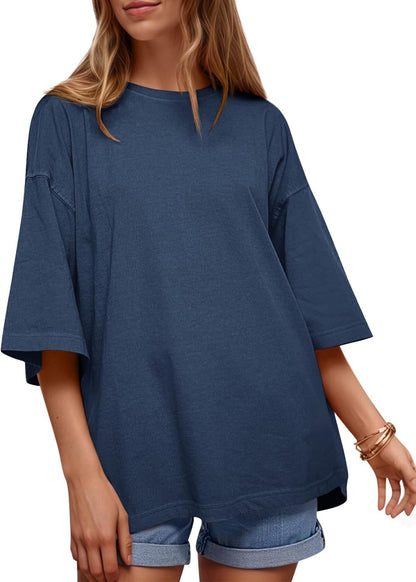 Womens Oversized Loose Fit T-Shirts Half Sleeve Basic Tees With Back Stitching Detail