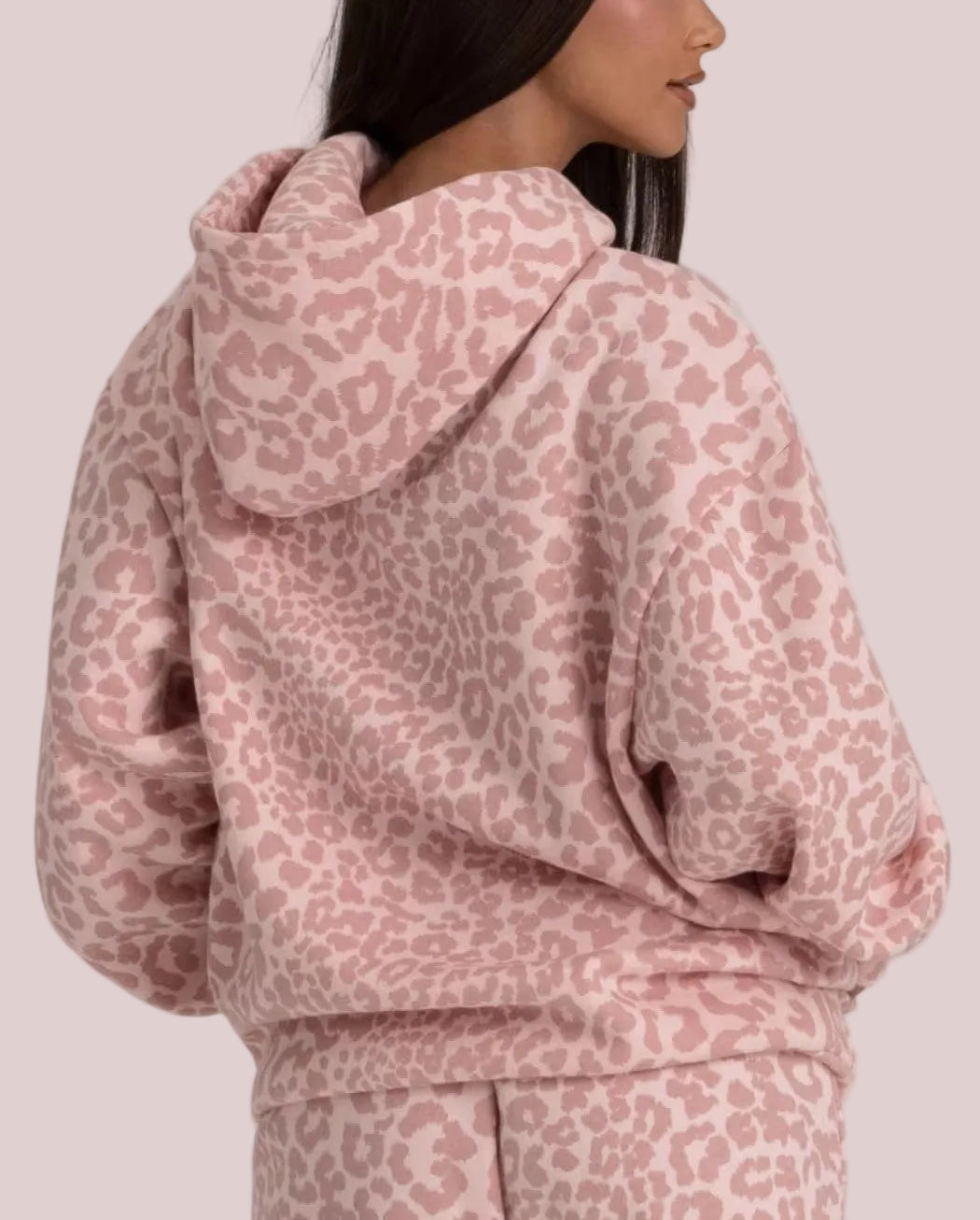 Leopard Print Fleece Hoodie and Pants Two Piece Set