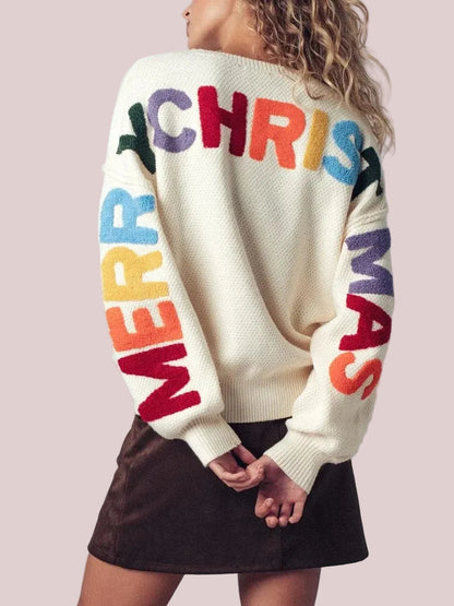 Women's Merry Christmas Rainbow Letter Sweater