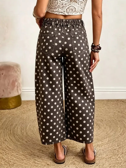 Women's Polka Dot Vintage Elegant Wide Leg Barrel Denim Jeans