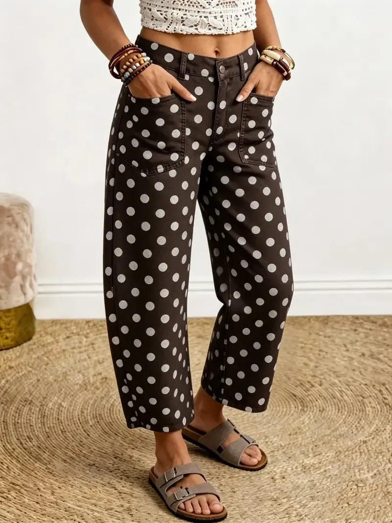 Women's Polka Dot Vintage Elegant Wide Leg Barrel Denim Jeans