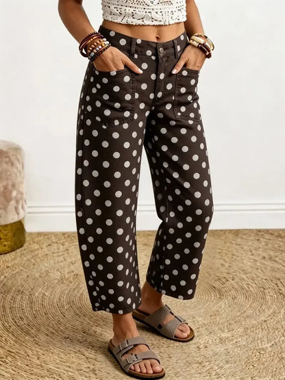 Women's Polka Dot Vintage Elegant Wide Leg Barrel Denim Jeans