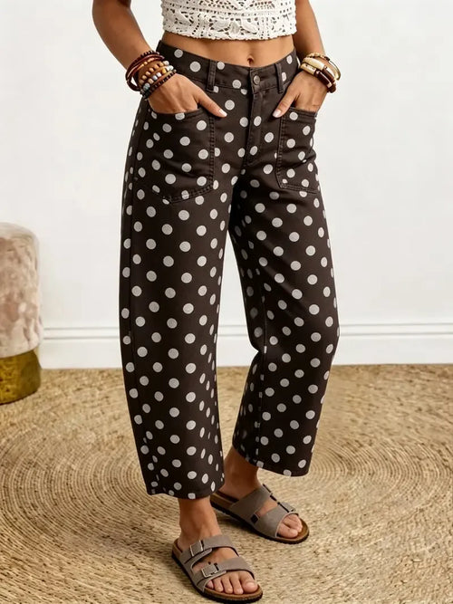 Women's Polka Dot Vintage Elegant Wide Leg Barrel Denim Jeans