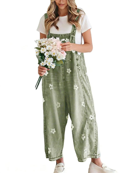 ⏰Hot Sale-Women's Spring Style Printed Denim Overalls