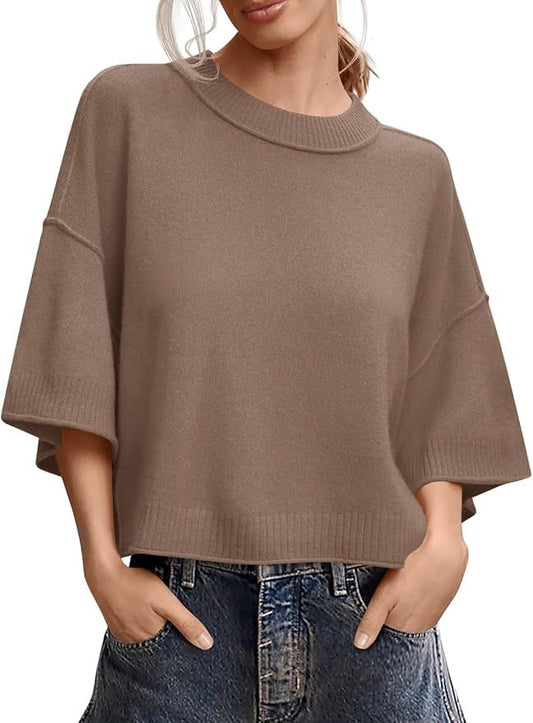 Womens Short Sleeve Sweater Summer Oversized Lightweight Knit Tops