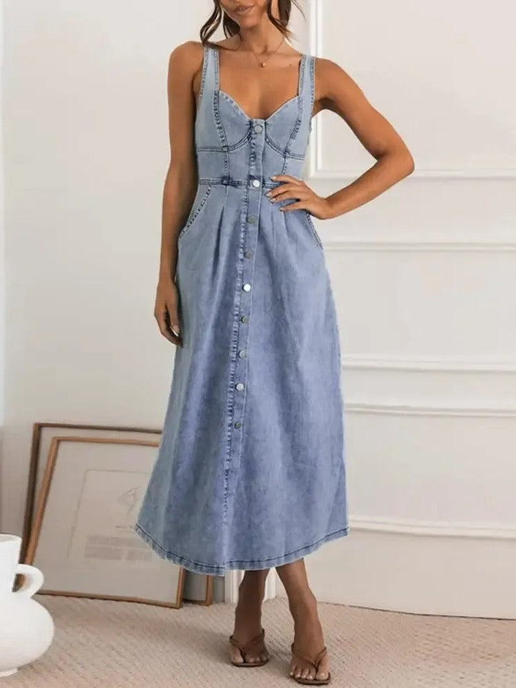Women's Sweetheart Denim Midi Dress