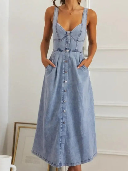 Women's Sweetheart Denim Midi Dress