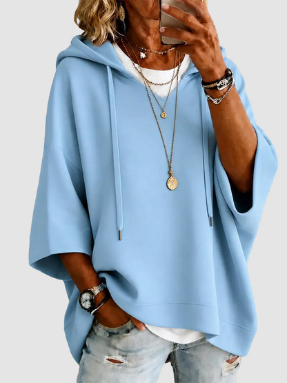 Women Plus‑Size Solid Oversized Half‑Sleeve Hoodie