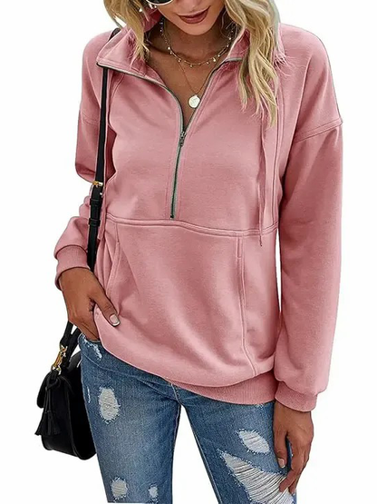 Women's Half Zip Lapel Drawstring Sweatshirt