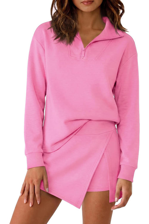 Women's Half Zip Long‑Sleeve Top & Wrap Skort 2 Piece Casual Set