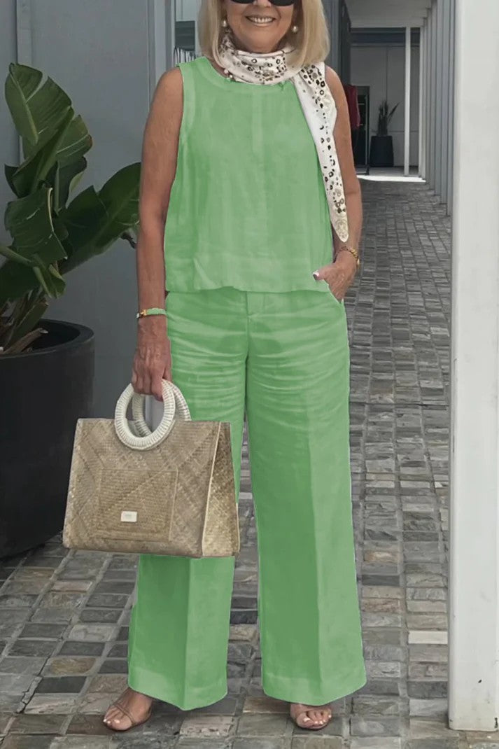 💥Sleeveless Top Wide Leg Pants Suit