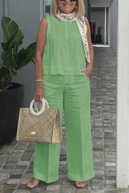 💥Sleeveless Top Wide Leg Pants Suit