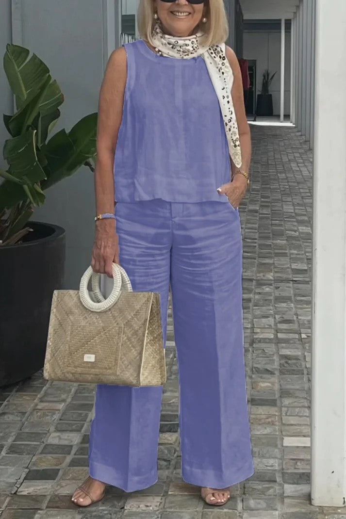 💥Sleeveless Top Wide Leg Pants Suit