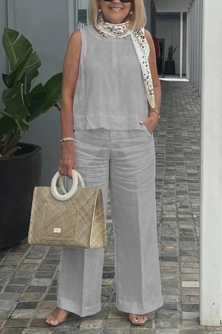 💥Sleeveless Top Wide Leg Pants Suit