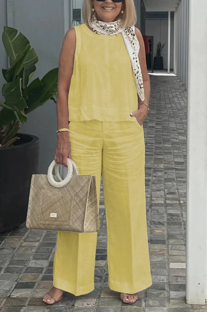 💥Sleeveless Top Wide Leg Pants Suit