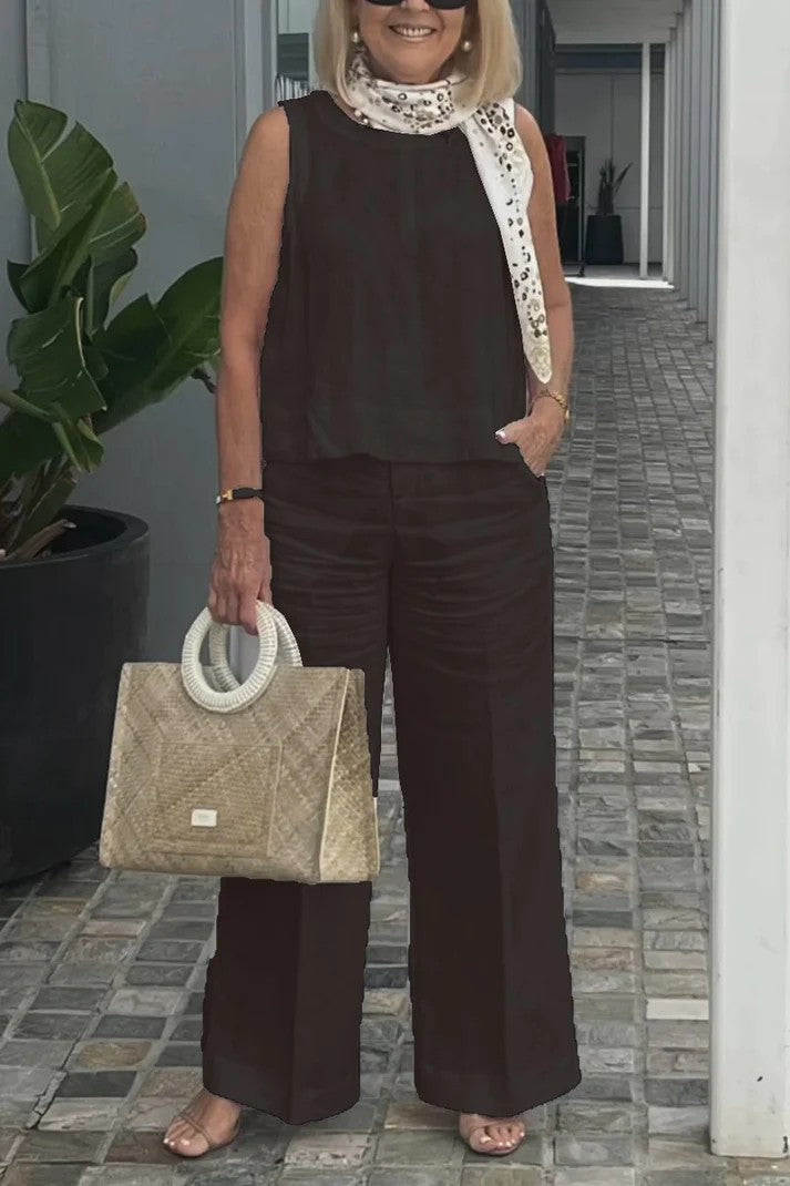 💥Sleeveless Top Wide Leg Pants Suit
