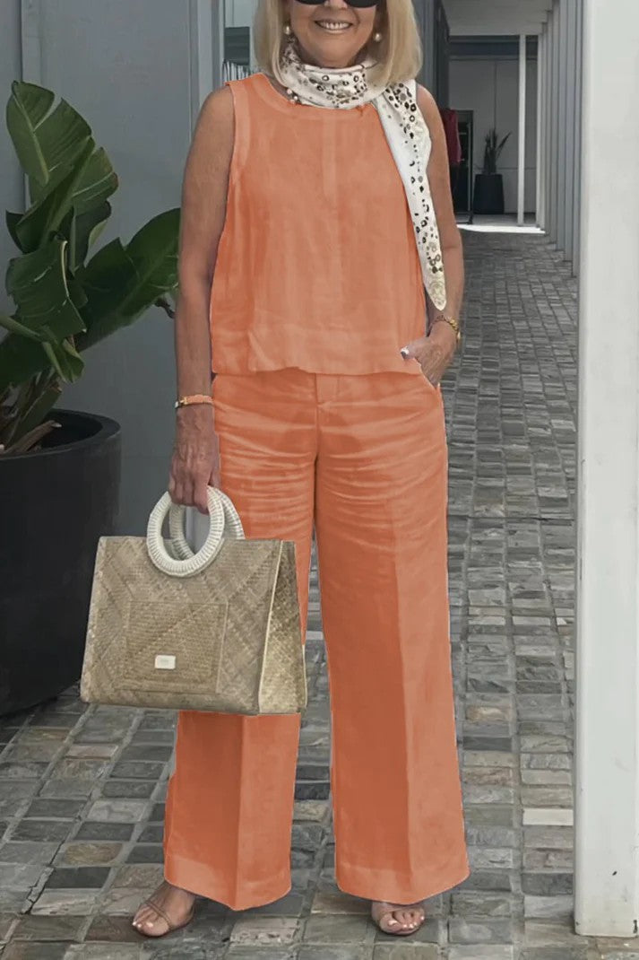 💥Sleeveless Top Wide Leg Pants Suit