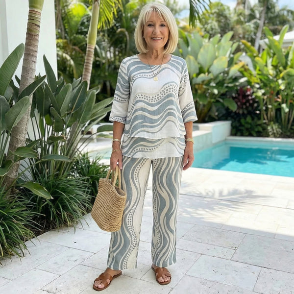 Women's Printed Layered Top & Wide Leg Pants Set