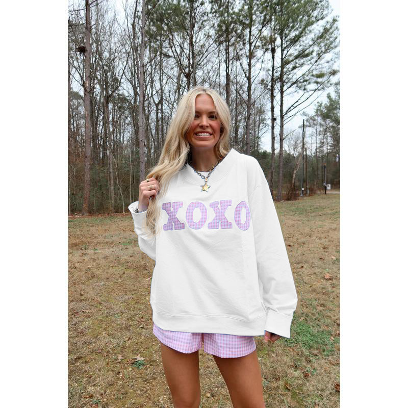 XOXO Gingham Mock Neck Sweatshirt