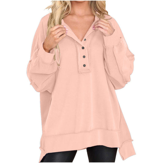 Limited time sale🔥Women's Oversized Henley Casual Buttoned Sweatshirt
