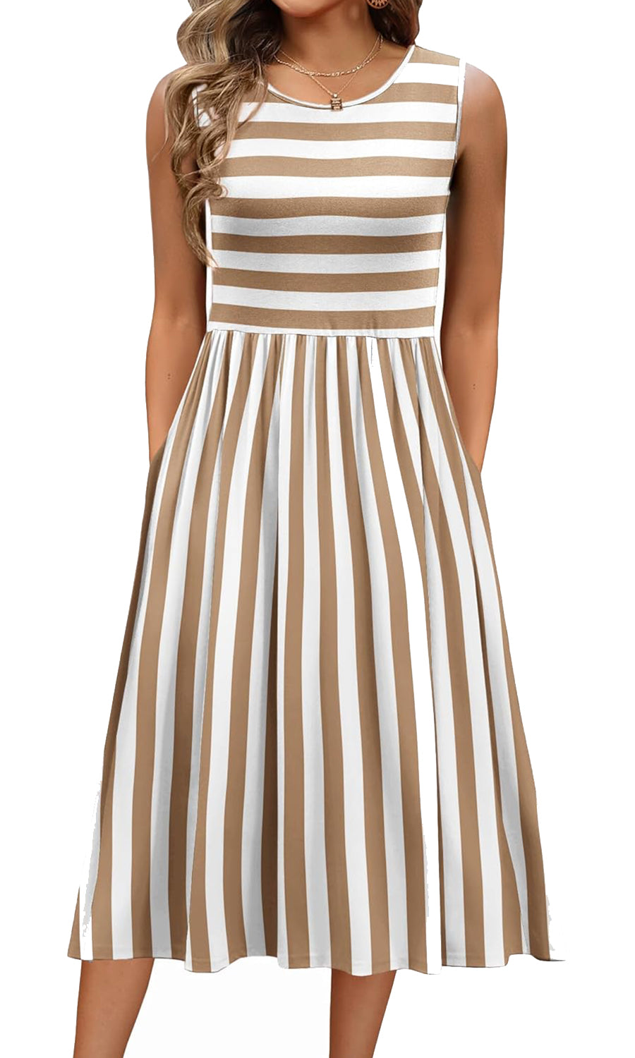 ✨Women's Summer Striped Tank Midi Dress with Pockets