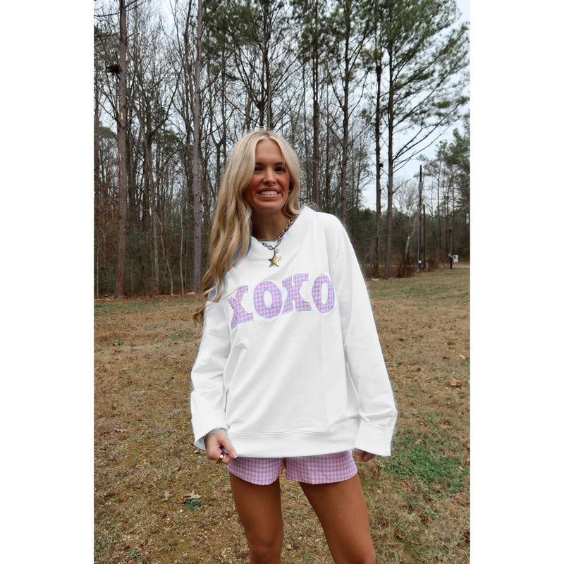 XOXO Gingham Mock Neck Sweatshirt