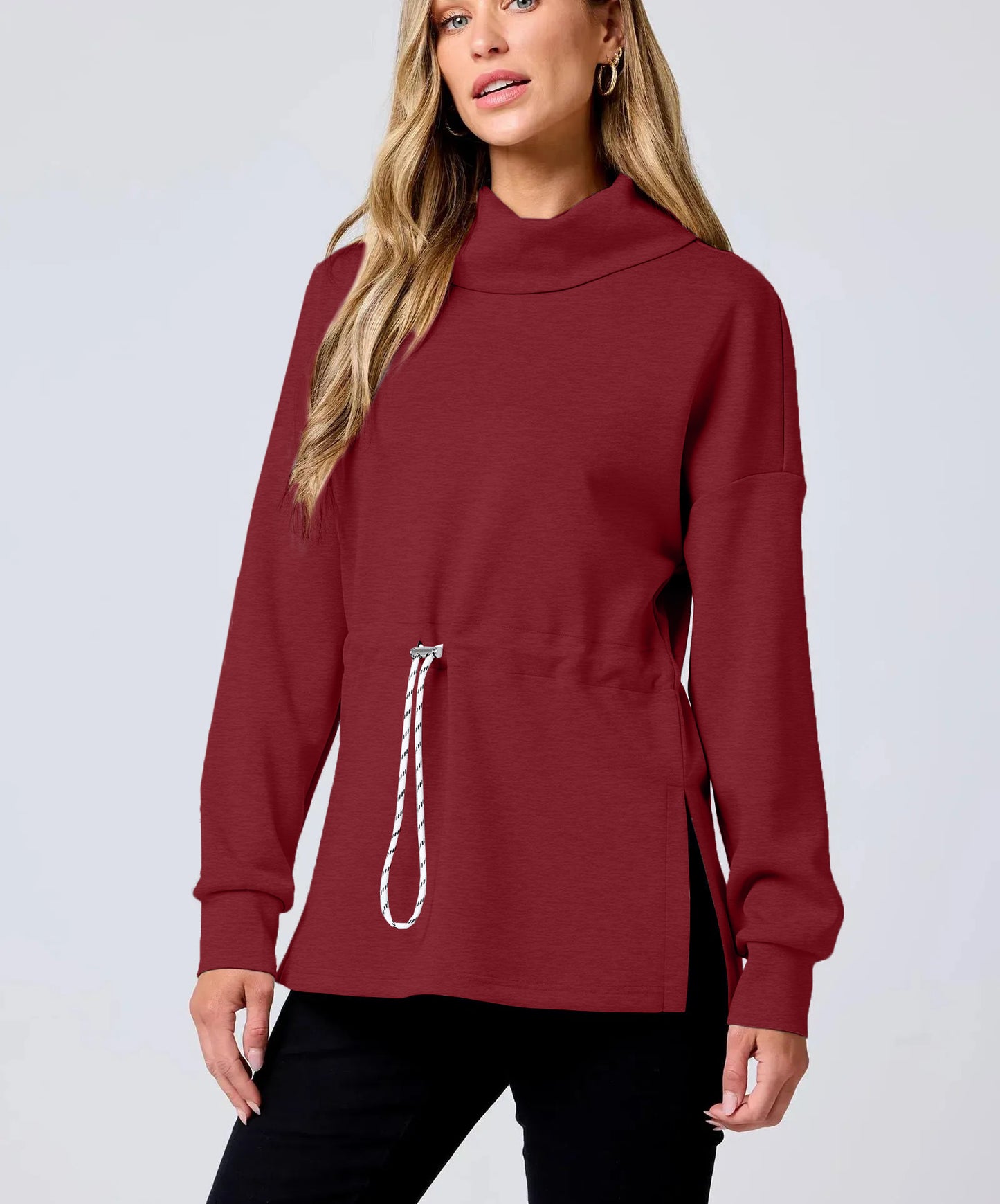 Women's Turtleneck Drawstring Waist Pullover Tops (Buy 2 Free Shipping)