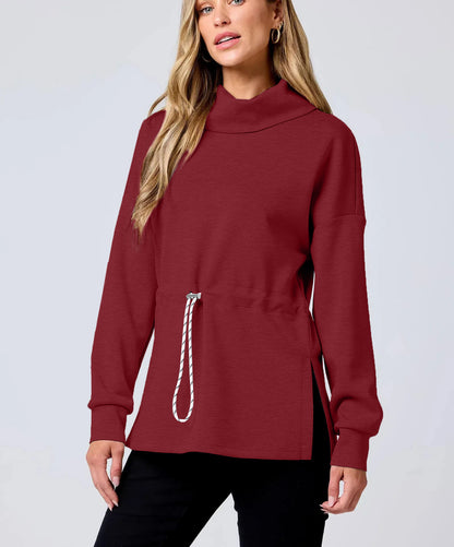 Women's Turtleneck Drawstring Waist Pullover Tops (Buy 2 Free Shipping)
