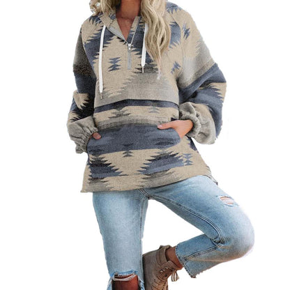 Women’s Oversized Hoodie Zip Up Long Sleeve Aztec Loose Fit Sweatshirts Pullover Tops