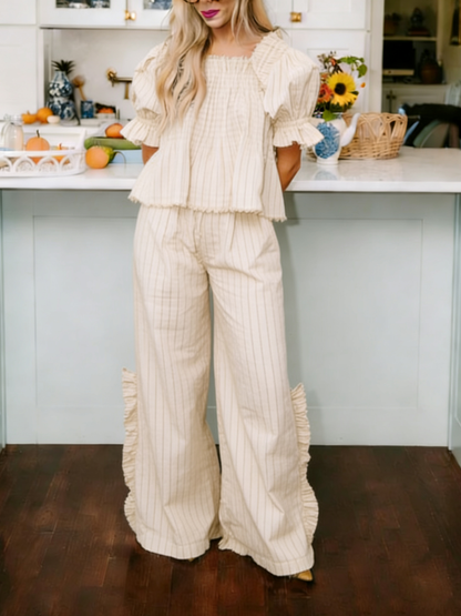 Women's Plaid Ruffle Puff Sleeve Pajamas Set