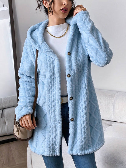 ⏰Hot Sale-Womens Fuzzy Fleece Button Down Jacket Hooded Open Front Cardigan Sweater