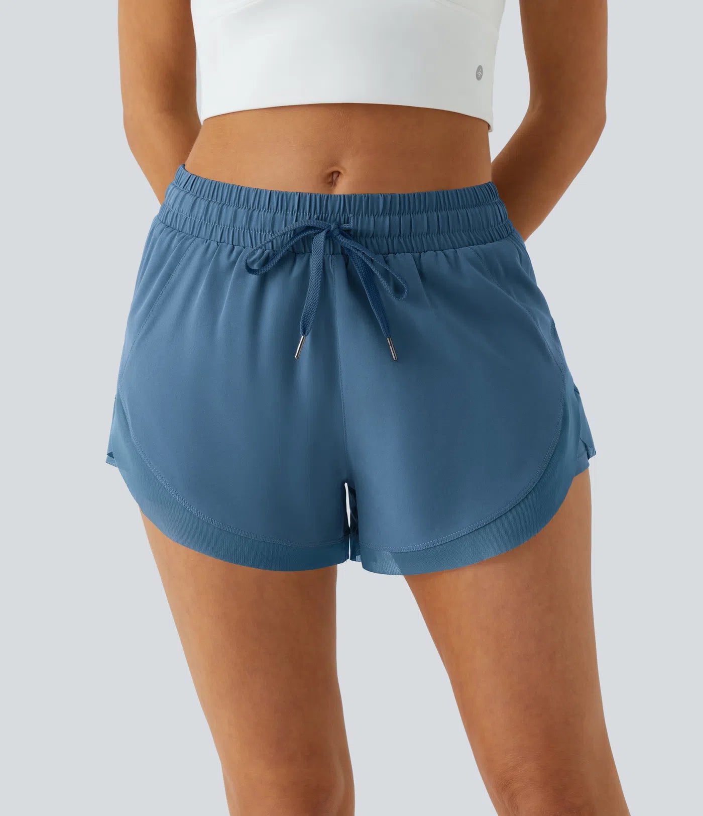 ✨Women Mid Rise Drawstring Contrast Mesh 2-in-1 Flowy Running Shorts 3''