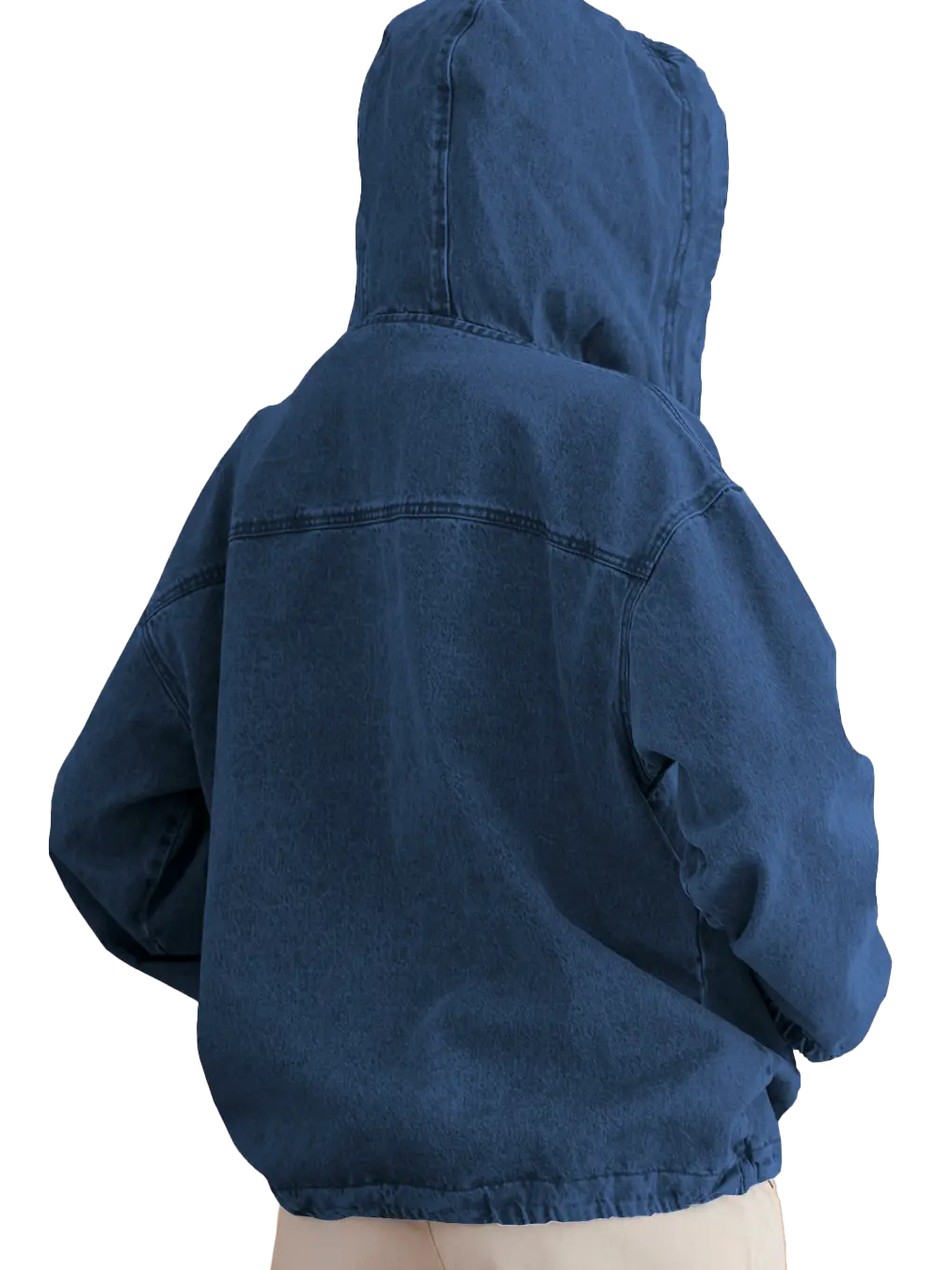 Women’s Lightweight Button Up Jean Pullover with Drawstring Hood